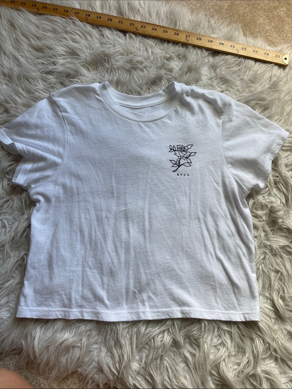RVCA White Short Sleeve Tee with Black Floral Chest Print